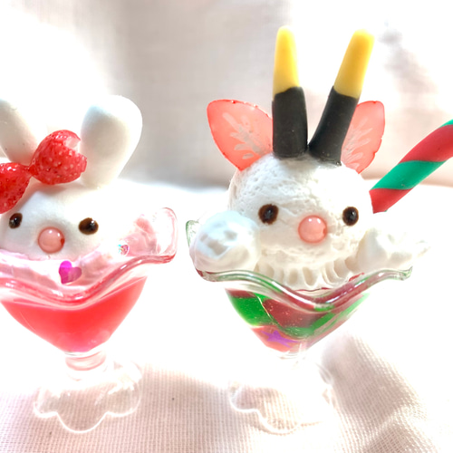 色移り有り うさぎとペンギンのパフェ 樹脂 レジン - 通販