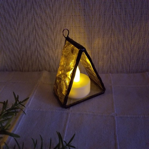 壁掛けキャンドルホルダー☆ステンドグラス☆バラ柄アンバー