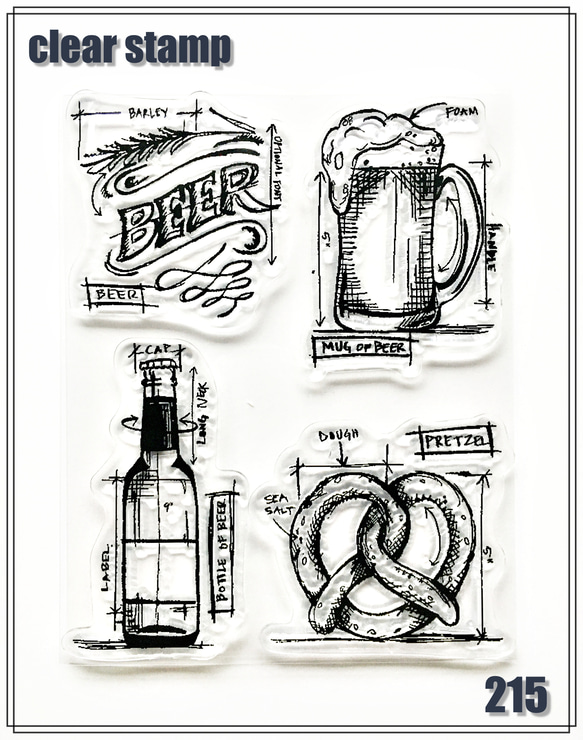 【No.215】 クリアスタンプ シリコンスタンプ ビール スケッチ 1枚目の画像
