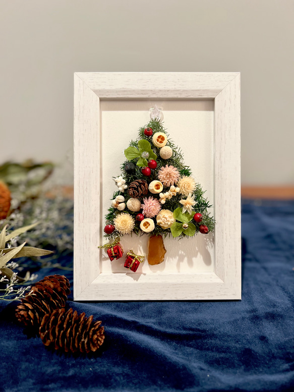 クリスマスツリーアート シーグラス ドライフラワー フォトフレーム