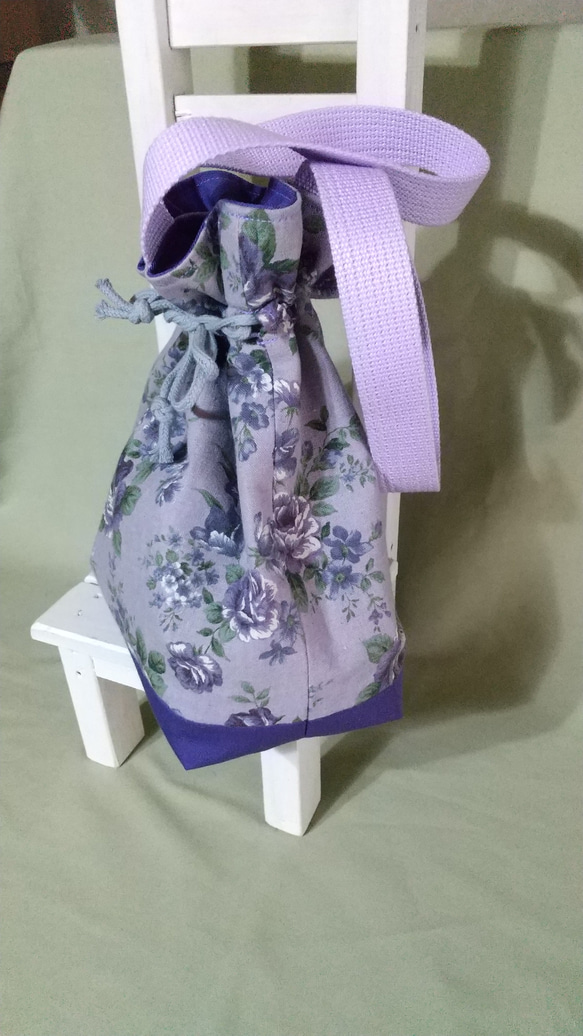 紫の布から巾着バッグ　2WAY 2枚目の画像