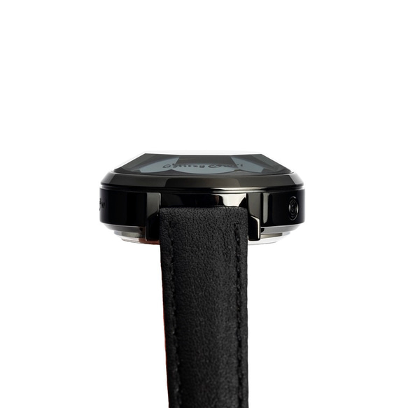 FACETコレクション - LED 黒色ステンレス鋼ブラックレザーバンド腕時計 4枚目の画像