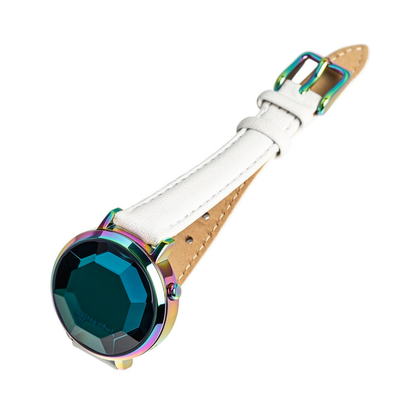 FACET コレクション - LED虹色メッキステンレス鋼白色レザーバンド腕時計 3枚目の画像