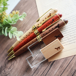 セット割】馬 木製 ボールペン ＆ クリスタルUSBメモリ(32GB) 進学祝