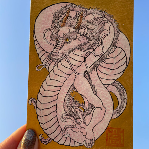 あなたの守護龍をお描きします 定期券サイズ】あなたの守護龍お描きします（復刻） イラスト はんだ