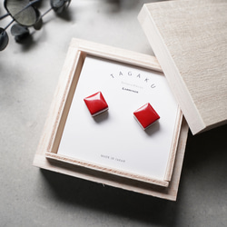 T-195 美濃焼磁磚紅畫耳環/耳環背面皮革加工 第6張的照片