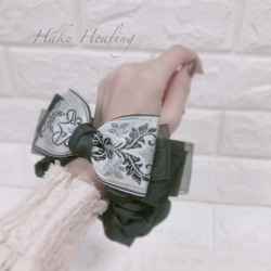 ハンドメイドシュシュM-4033♡ブラックジョーゼット♡刺繍リボン付♡ 22228227a804a420f290defdfb35e8