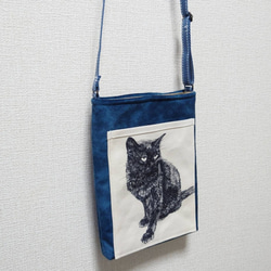 【sale】20％off　黒猫  ショルダーバック　革調フェルトネイビー　 7枚目の画像