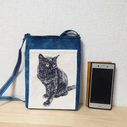 【sale】20％off　黒猫  ショルダーバック　革調フェルトネイビー　 4枚目の画像