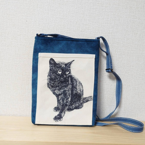 sale】20％off 黒猫 ショルダーバック 革調フェルトネイビー