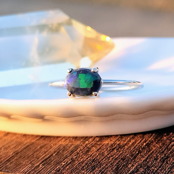 agete ブラックオパールリング ブラックオパール&ダイヤモンド♡11号