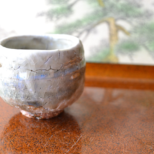 酒器】地割れ藁灰釉 ぐい吞み(グリーン) ☆萩焼 おちょこ・ぐい呑み