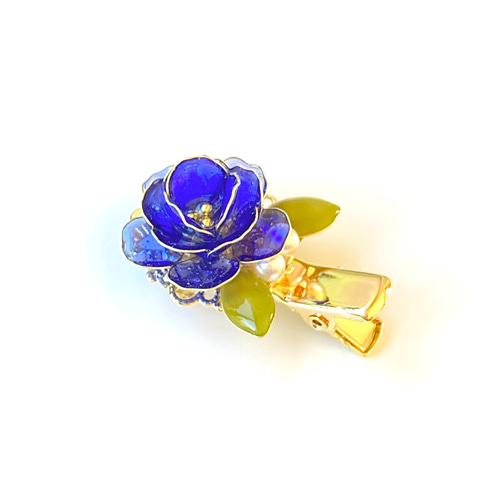 ブルーローズのミニヘアクリップ 青 薔薇 レジン ヘアクリップ・バナナ 
