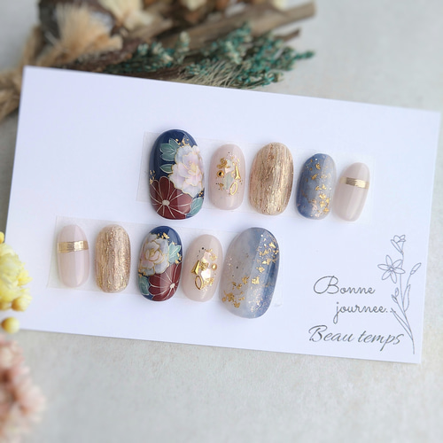 和柄ネイル紺♡ネイルチップ168 ネイルチップ（つけ爪） Beau temps
