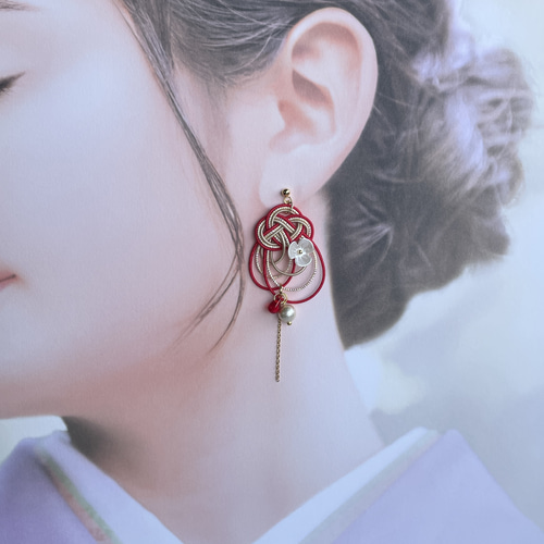 蝶】水引のピアス／イヤリング ピアス（フック・チェーン