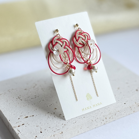 蝶】水引のピアス／イヤリング ピアス（フック・チェーン