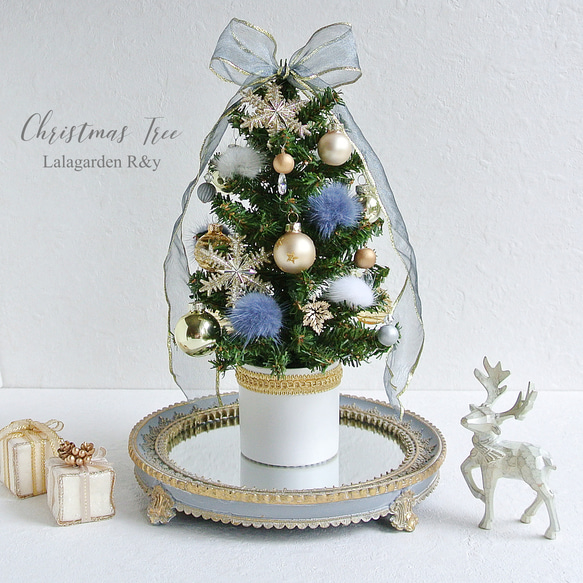 クリスマスが終わっても楽しめる♩ミラートレイ・トナカイ・プレゼントBOX付き　Blue Gold Christmas60 2枚目の画像