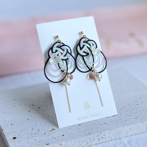蝶】水引のピアス／イヤリング ピアス（フック・チェーン