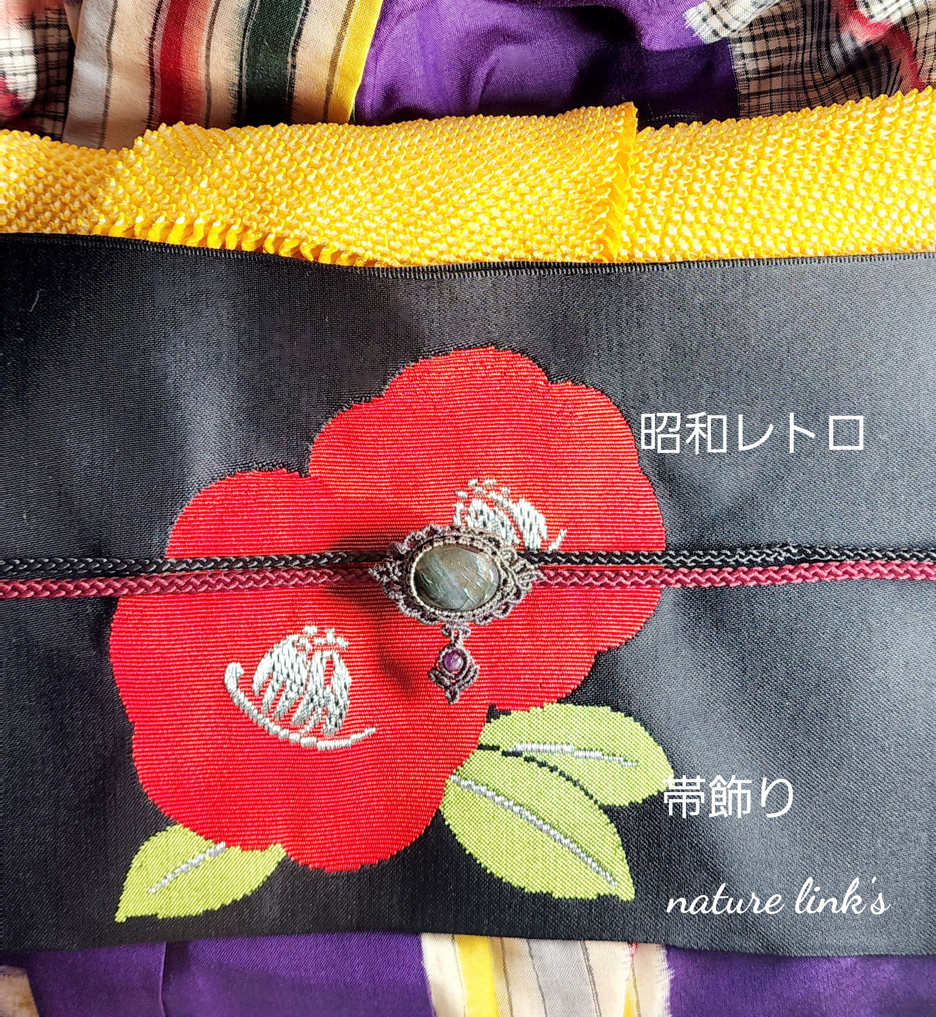 ラブラドライト　帯飾り　帯留め　ob01