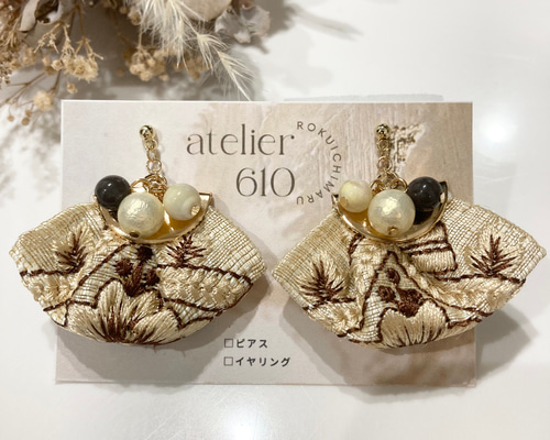 インド刺繍リボンピアス/イヤリング ピアス（その他） atelier 610
