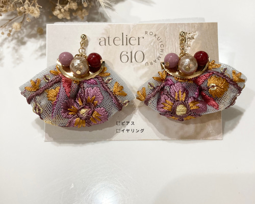 インド刺繍リボンピアス/イヤリング ピアス（その他） atelier 610
