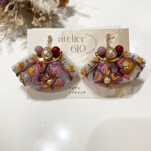 972 再販 レッド 花びら ゴールド ピアス イヤリング ハンドメイド