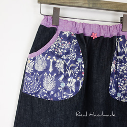[予約販売] ブラックデニムリバティYOSHIEキルトパッチポケットスカート 6枚目の画像