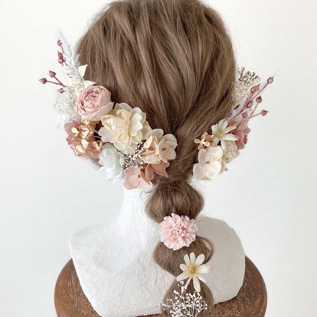 【送料無料】成人式や卒業式、結婚式におすすめの髪飾りです【金箔付】・ピンク・白・ボブ・ショート・和装・振袖・水引・花・