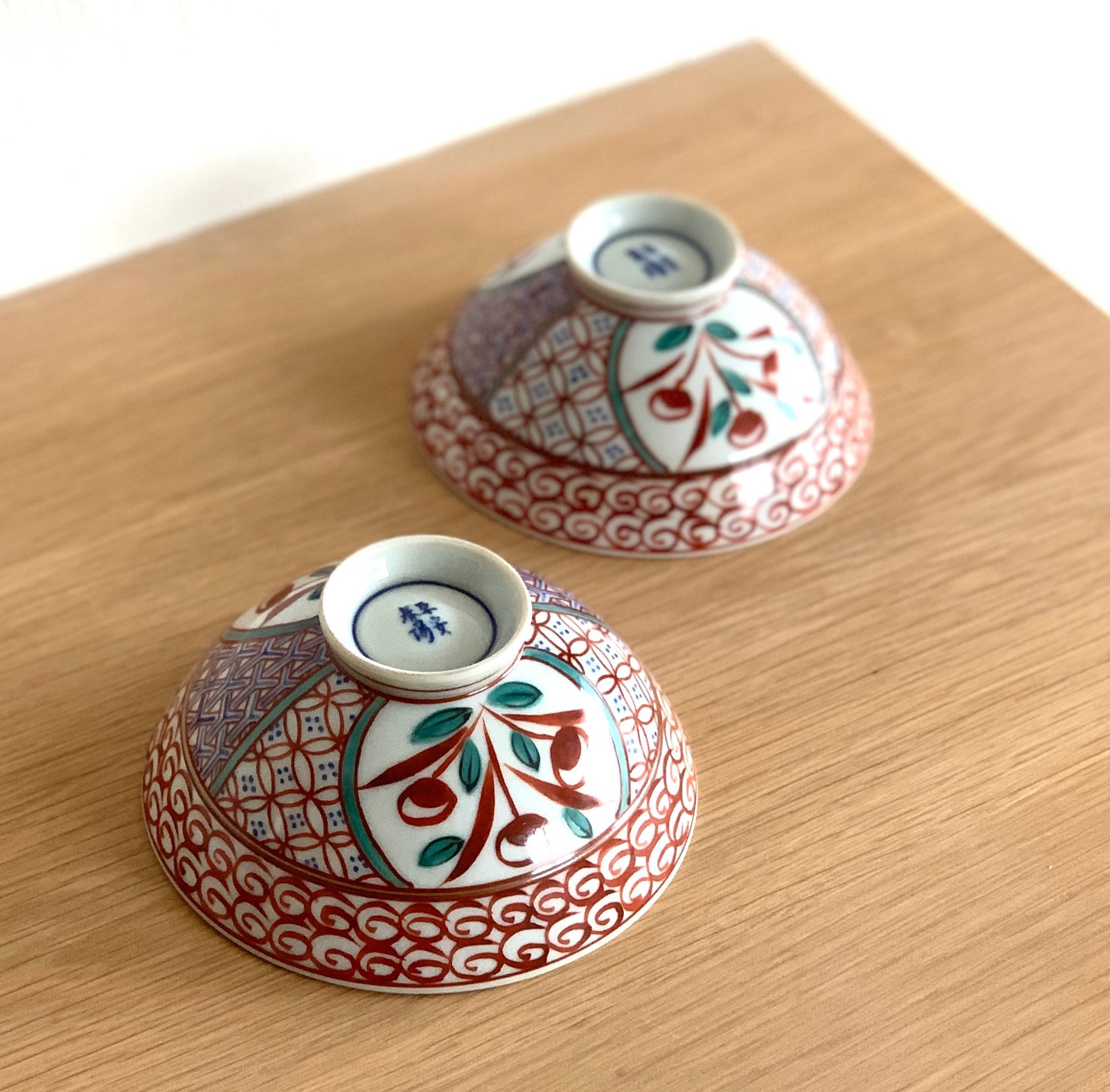 【京焼・清水焼】京都　水野春陽窯　色絵　小紋　茶碗　夫婦