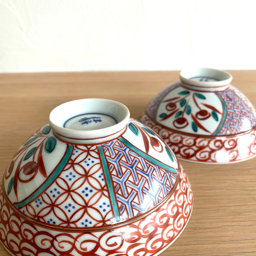 京焼・清水焼】京都 水野春陽窯 色絵 小紋 茶碗 夫婦 茶碗・めし碗