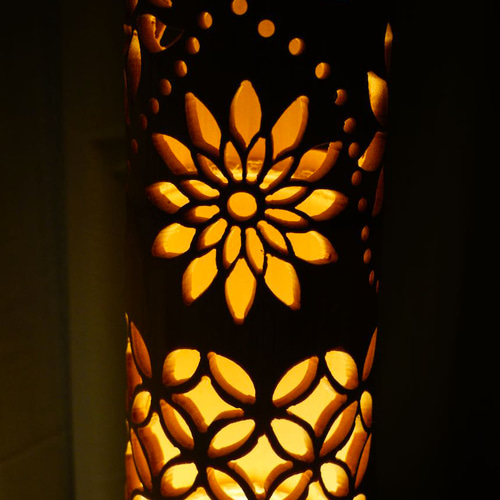 竹灯り・竹あかり・竹灯籠・竹灯篭・竹ランプ   ～～ 繊細彫り★桜灯籠★～～ 竹灯り・竹あかり・竹灯籠・竹灯篭 ～～ 繊細彫り☆桜灯籠