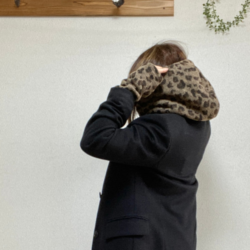 再販 大人のレオパード柄 バラクラバ＆アームウォーマー（ダーク