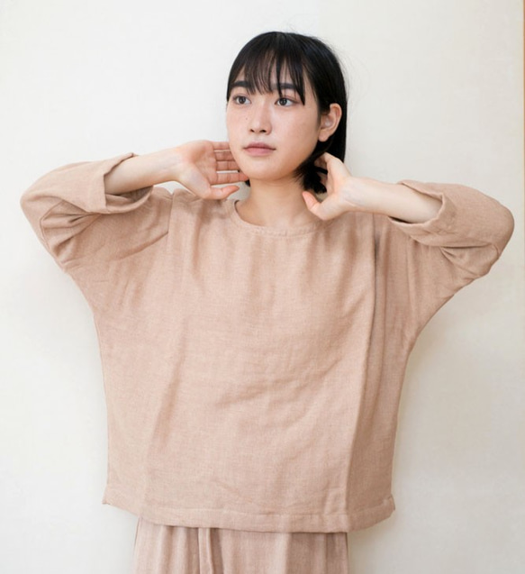 OrganicCotton3重ガーゼ　ゆったりプルオーバー＆パンツセット【茶綿】 2枚目の画像