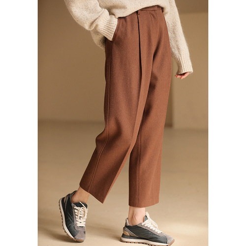 ウール混紡パンツ 中厚パンツ ツイード生地パンツ レンガ色 S-L #069