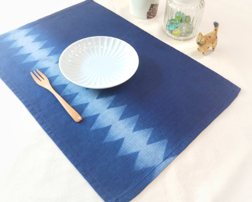 ランチョンマット・2枚組／手織り・本藍染め 藍染 花風通織 ランチョンマット 紺 （a-4-4） | 出西窯 on-line