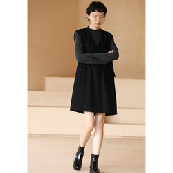 ウール混紡ワンピース　ノースリーブワンピース　ジャンパースカート　ブラック　S-XL #072 9枚目の画像