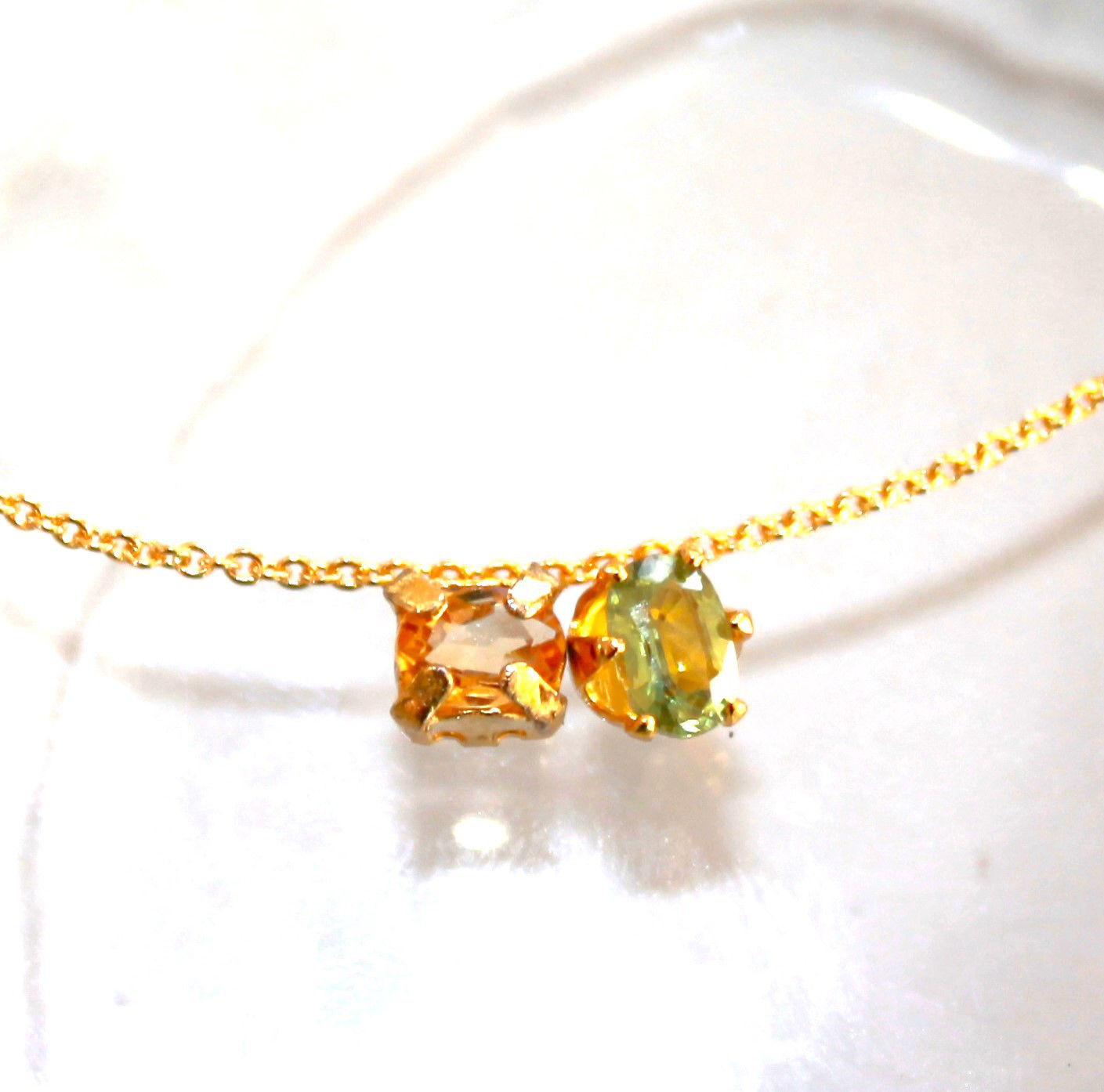 Color Spphire & Citrine k18gp 2 Charm Necklace