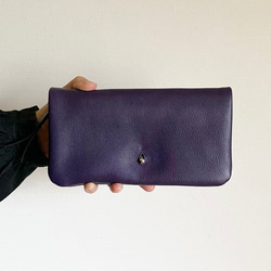 引き手の革の色が選べるkonbuuウォレット ダークパープル 長財布 odd_h