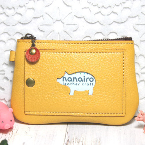 豚さんのポーチ 本革 手縫い 小物入れ 豚さんのポーチ 本革 手縫い