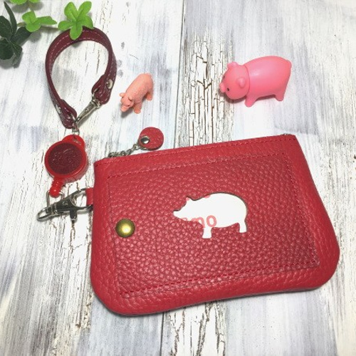 カードポケット付きポーチ（こぶた・黄色・豚）パスケース・キーケース