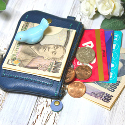 カードポケット付きポーチ（小鳥・ブルー・青・鳥） 2枚目の画像