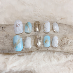 no.030アイスブルーフレンチガーリー ネイルチップ 水色成人式結婚式