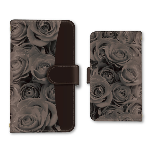 受注制作 薔薇 スマホケース 手帳型ケース iPhoneケース 携帯ケース ミラー カード収納ポケット付 受注制作 1枚目の画像