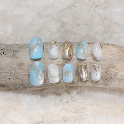 水色 ドレスに合う ブルー系 ニュアンス ネイルチップ 乳白色 ホワイト