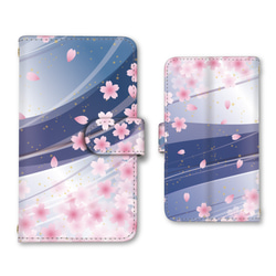 受注制作 桜 スマホケース 手帳型ケース iPhoneケース 携帯ケース ミラー カード収納ポケット付 受注制作 1枚目の画像