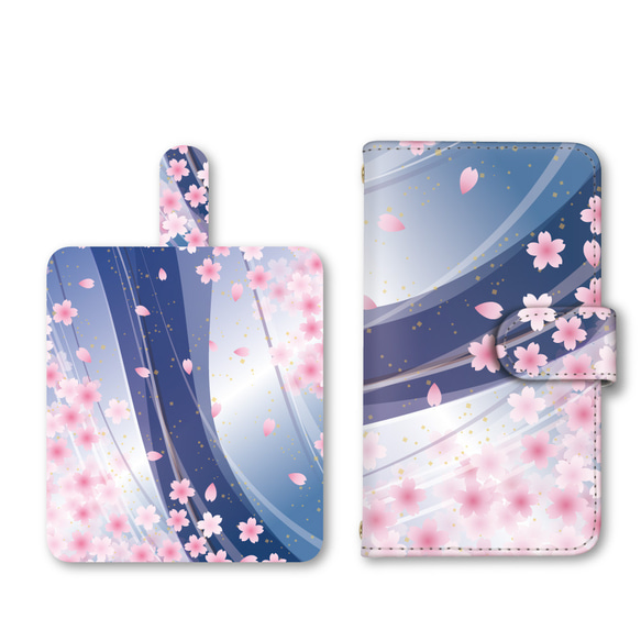 受注制作 桜 スマホケース 手帳型ケース iPhoneケース 携帯ケース ミラー カード収納ポケット付 受注制作 2枚目の画像