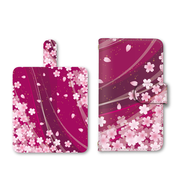 受注制作 桜 スマホケース 手帳型ケース iPhoneケース 携帯ケース ミラー カード収納ポケット付 受注制作 2枚目の画像