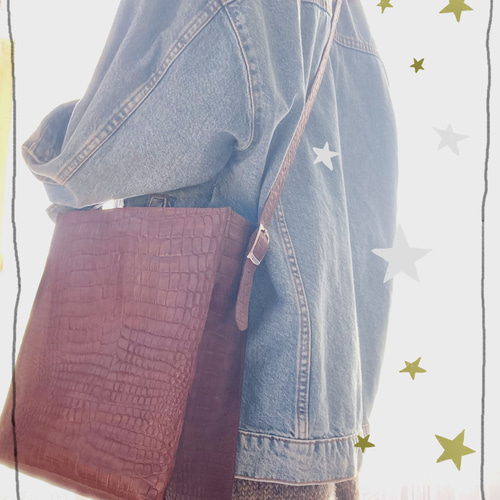 お気に入り】 アクセソワ トートバッグ 肩掛け クロコ型押し レザー 本  