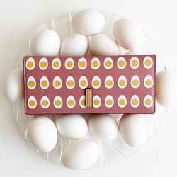 【ゆで卵】牛革の薄い長財布 ピンク pink 本革 レザー 軽い　食べ物　egg 2枚目の画像