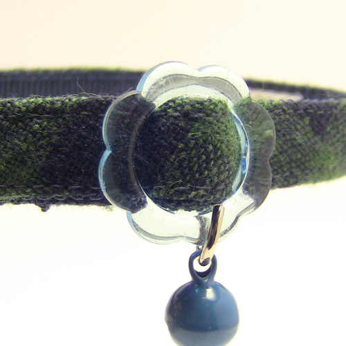 ☆猫用首輪☆青緑チェック鈴付き☆猫☆首輪☆やわらかい☆軽量